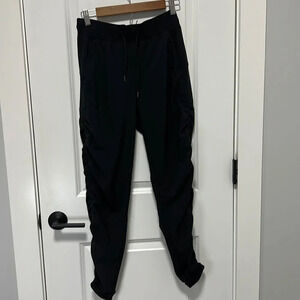 Women’s Joggers Drawstring Waist Ruched Leg Detail with Pockets Black size Small